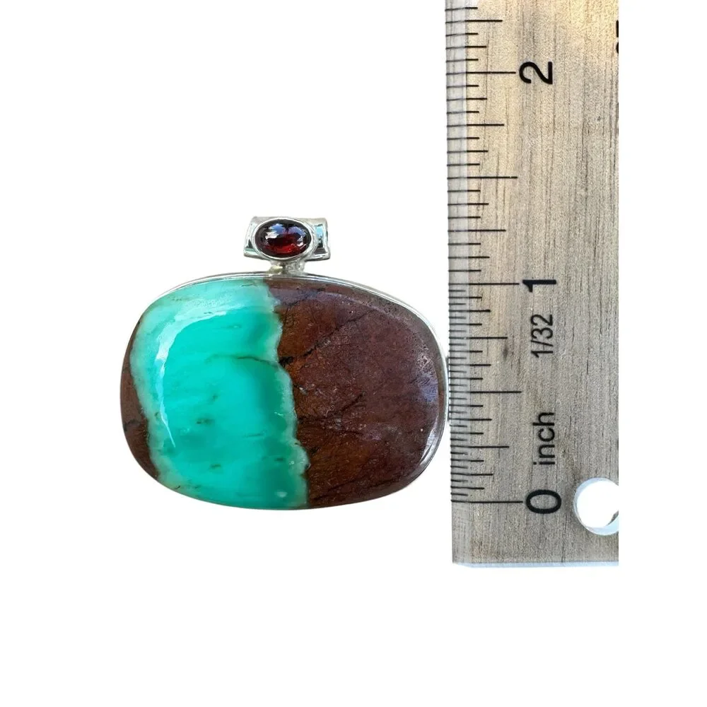 Chrysoprase & Garnet Solid 925 Sterling Silver Pendant